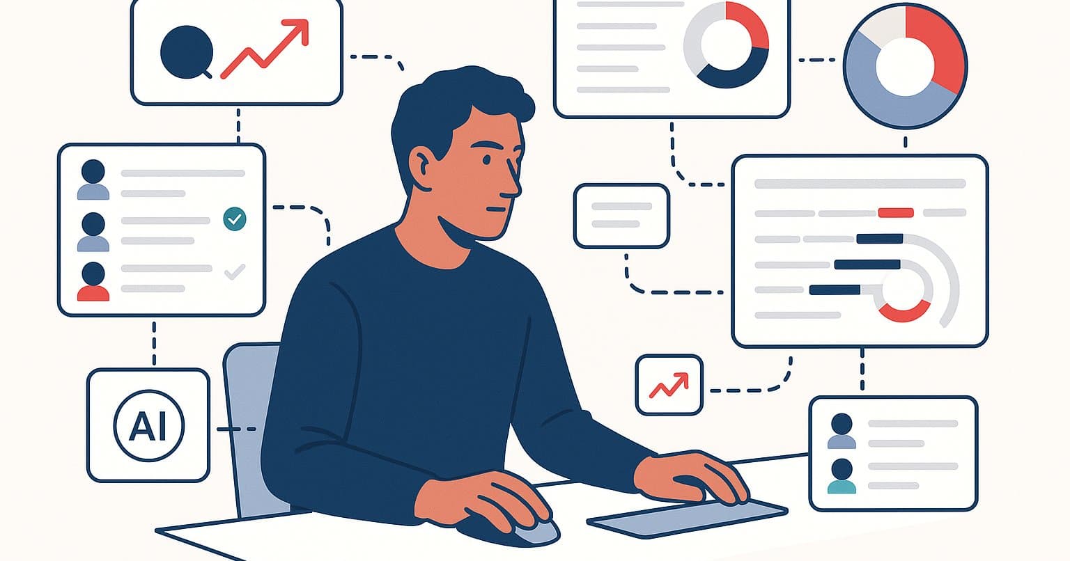 A careers page with dozens of open roles, one highlighted under the heading Customer Success, beside an AI agent icon handling a queue of resolved tickets.